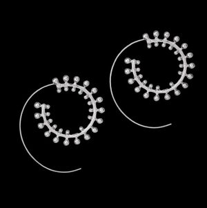 Silver Studded Spiral Bohemian Notched Hoop Earrings Swirl Boho Stud Notch Hoops